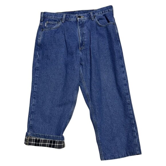 Carhartt Relaxed Fit Flannel Plaid Lined Blue Work Denim Jeans Mens 36x26 - Picture 5 of 8